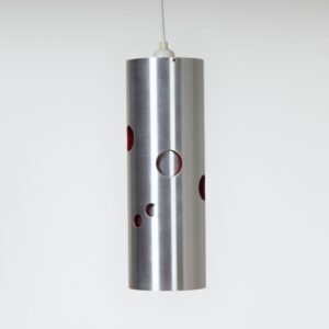 Cilinder hanglamp van Doria Leuchten, Duitsland, 1970s, aluminium met rode perforaties