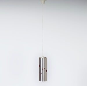 Cilinder hanglamp van Doria Leuchten, Duitsland, 1970s, aluminium met rode perforaties