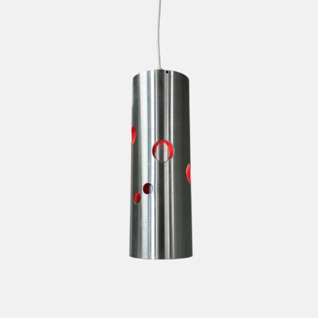 Cilinder hanglamp van Doria Leuchten, Duitsland, 1970s, aluminium met rode perforaties