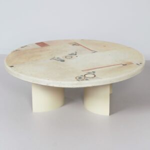Ronde Salontafel van Paul Kingma, 1981, Witte Steen en Mozaïekblad