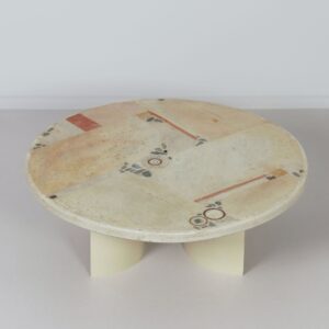 Ronde Salontafel van Paul Kingma, 1981, Witte Steen en Mozaïekblad