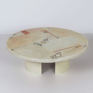 Ronde Salontafel van Paul Kingma, 1981, Witte Steen en Mozaïekblad