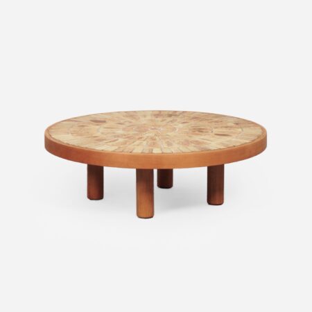 Ronde Salontafel van Roger Capron voor Atelier Capron uit de Jaren 60 in Keramiek en Beukenhout