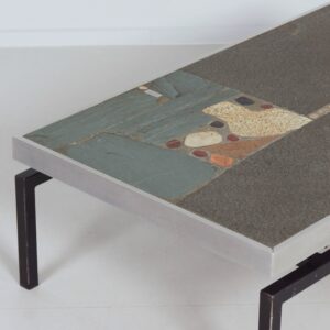 Brutalistische Salontafel van Paul Kingma uit 1969 met aluminium rand, vroege editie