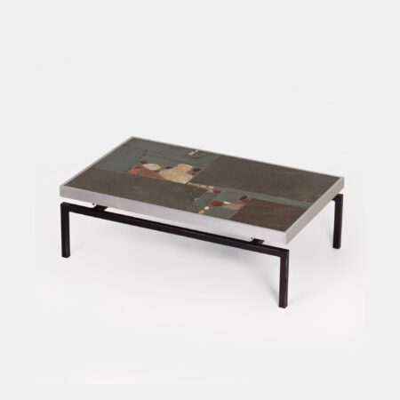 Brutalistische Salontafel van Paul Kingma uit 1969 met aluminium rand, vroege editie