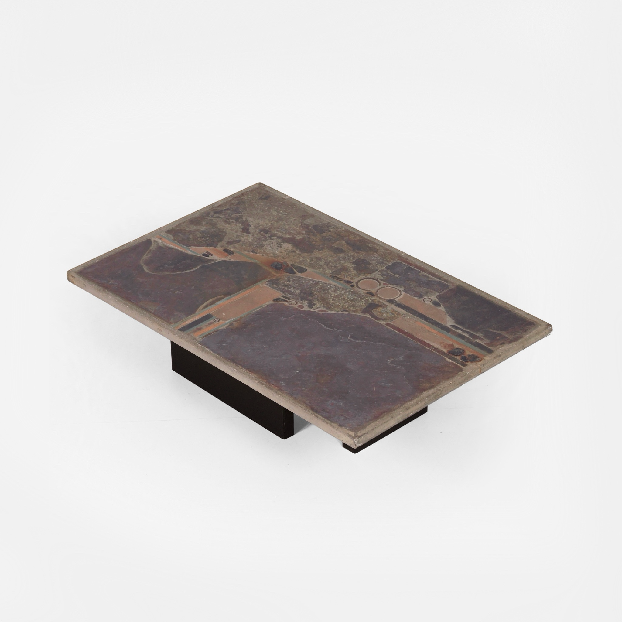 Rechthoekige Salontafel van Paul Kingma uit de jaren 70 met Basalt en Terracotta Inleg