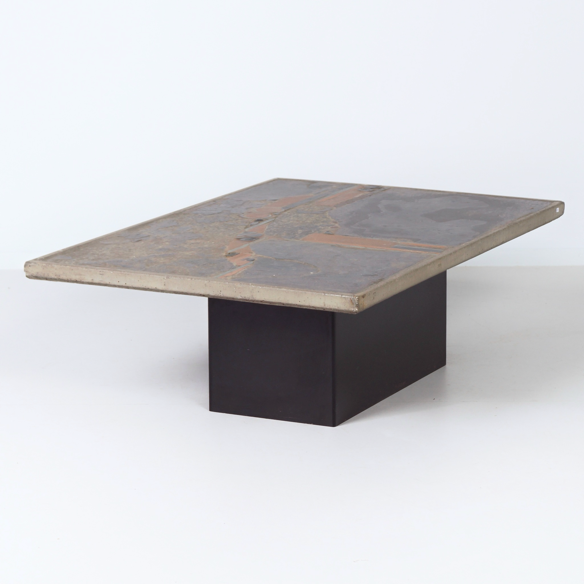 Rechthoekige Salontafel van Paul Kingma uit de jaren 70 met Basalt en Terracotta Inleg