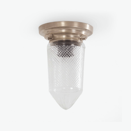 Art Deco Plafondlamp Geslepen Glas op een Vernikkelde Voet , 1930s