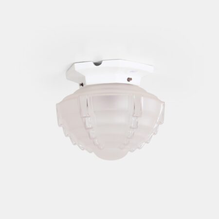 Art Deco Plafondlamp in Porselein met Gezandstraald Glas uit de Jaren 30