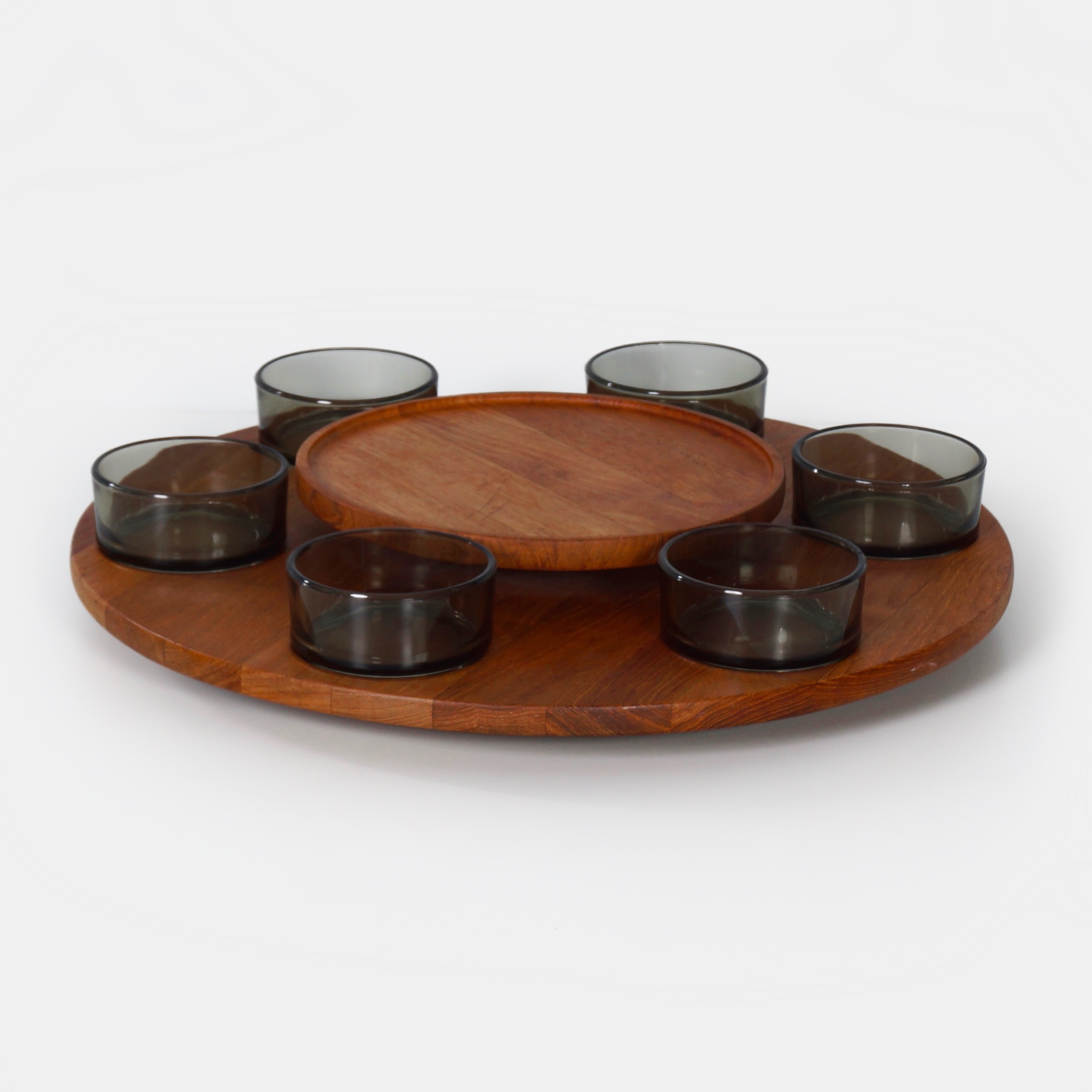 Lazy Susan Snack Dienblad met 6 Schaaltjes, Denemarken, jaren 60 – Ø 49 cm Groot