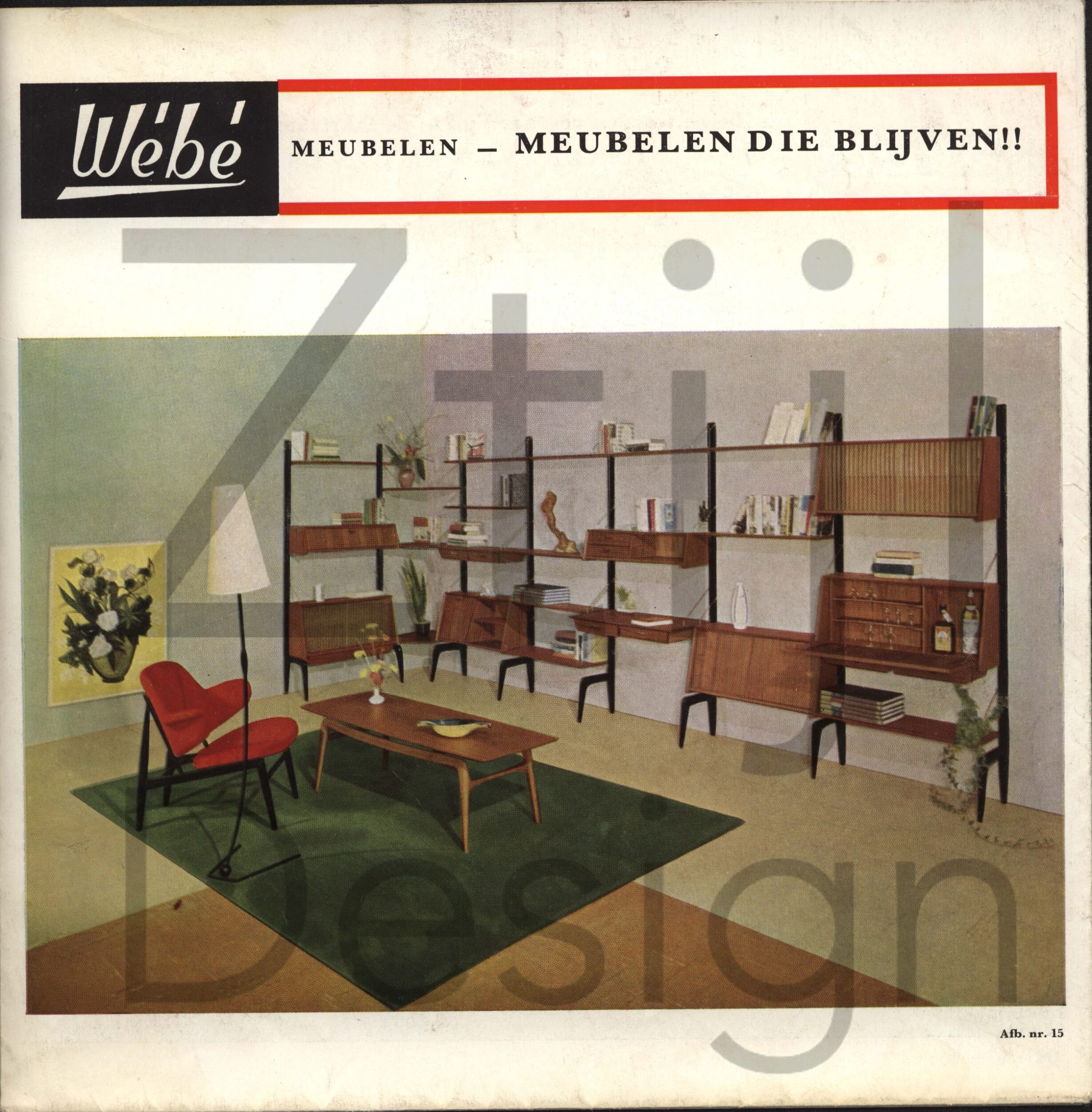 Wandmeubel met secretaire van Louis van Teeffelen voor Wébé, jaren 60