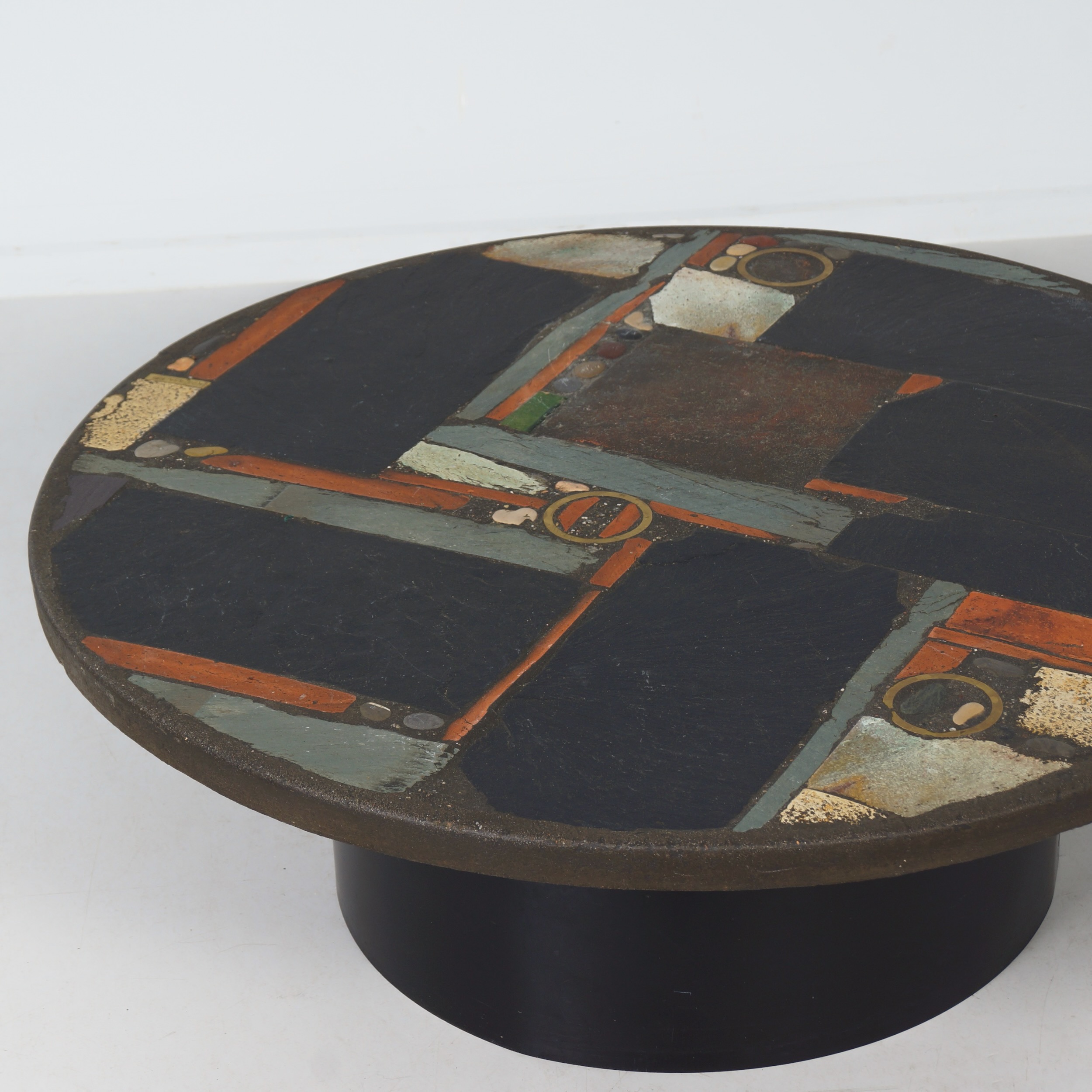Ronde Salontafel van Paul Kingma in Aardse Tinten | Gemerkt Kingma 1978, Ø99 cm
