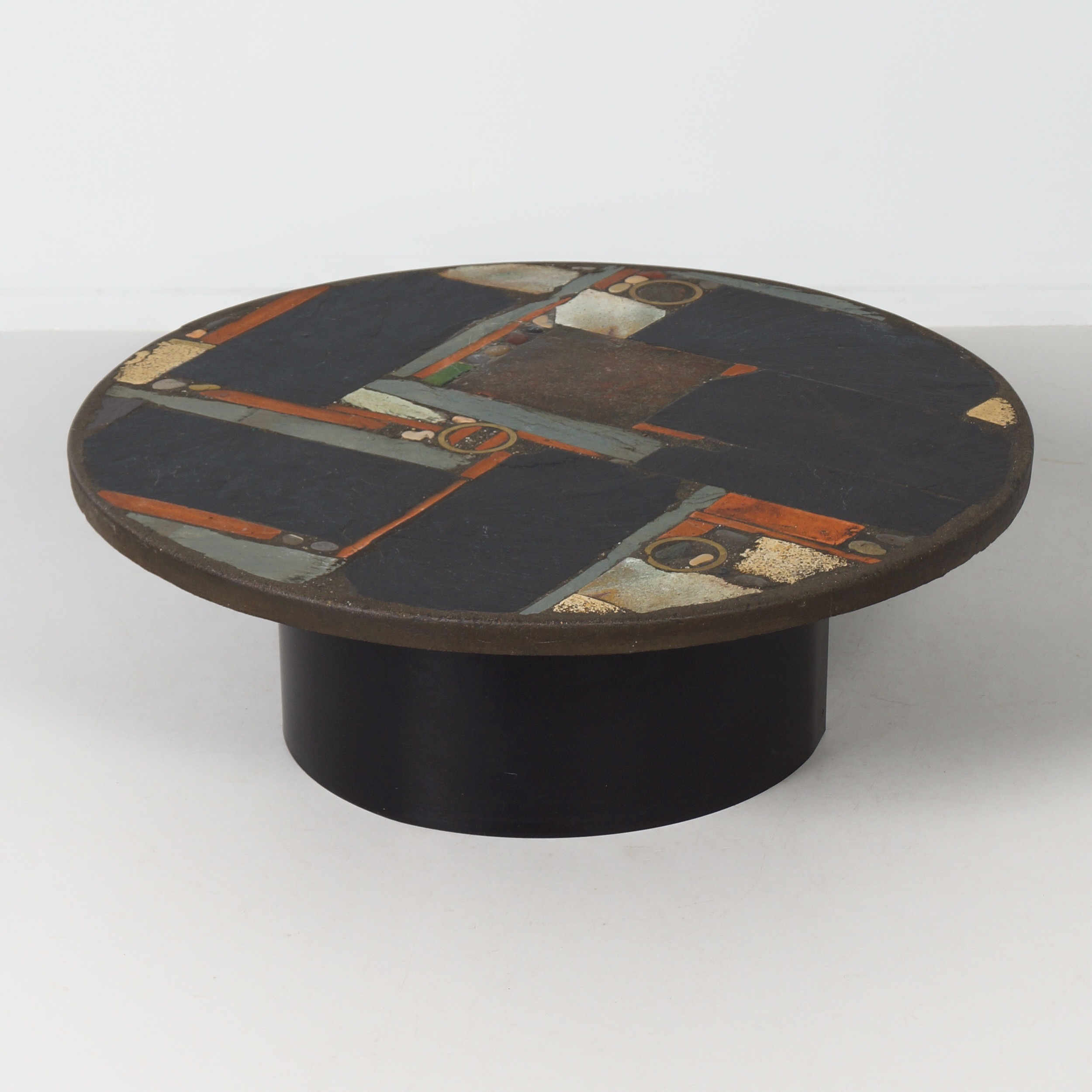 Ronde Salontafel van Paul Kingma in Aardse Tinten | Gemerkt Kingma 1978, Ø99 cm