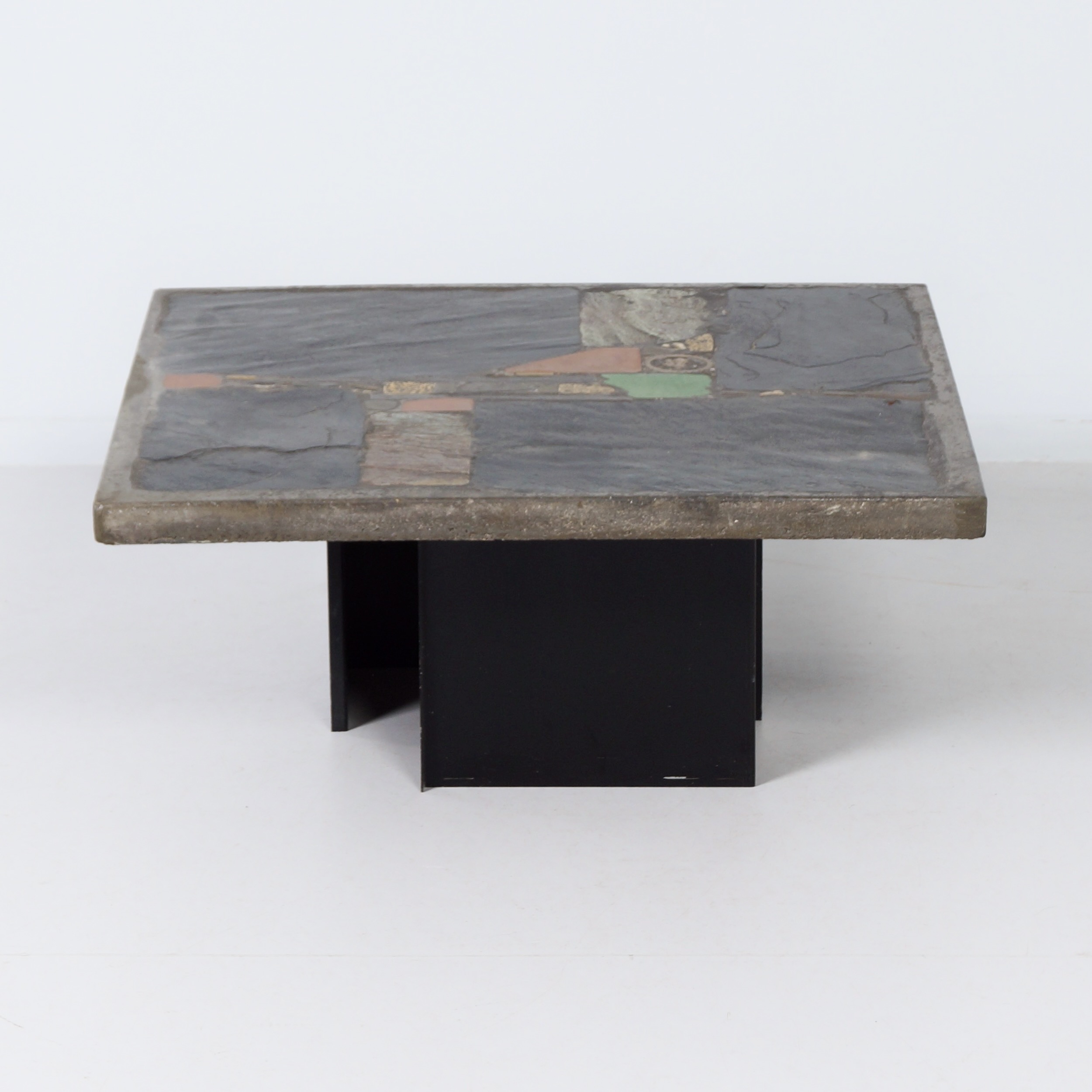 Vierkante salontafel met groen keramiekaccent van Paul Kingma, jaren 70