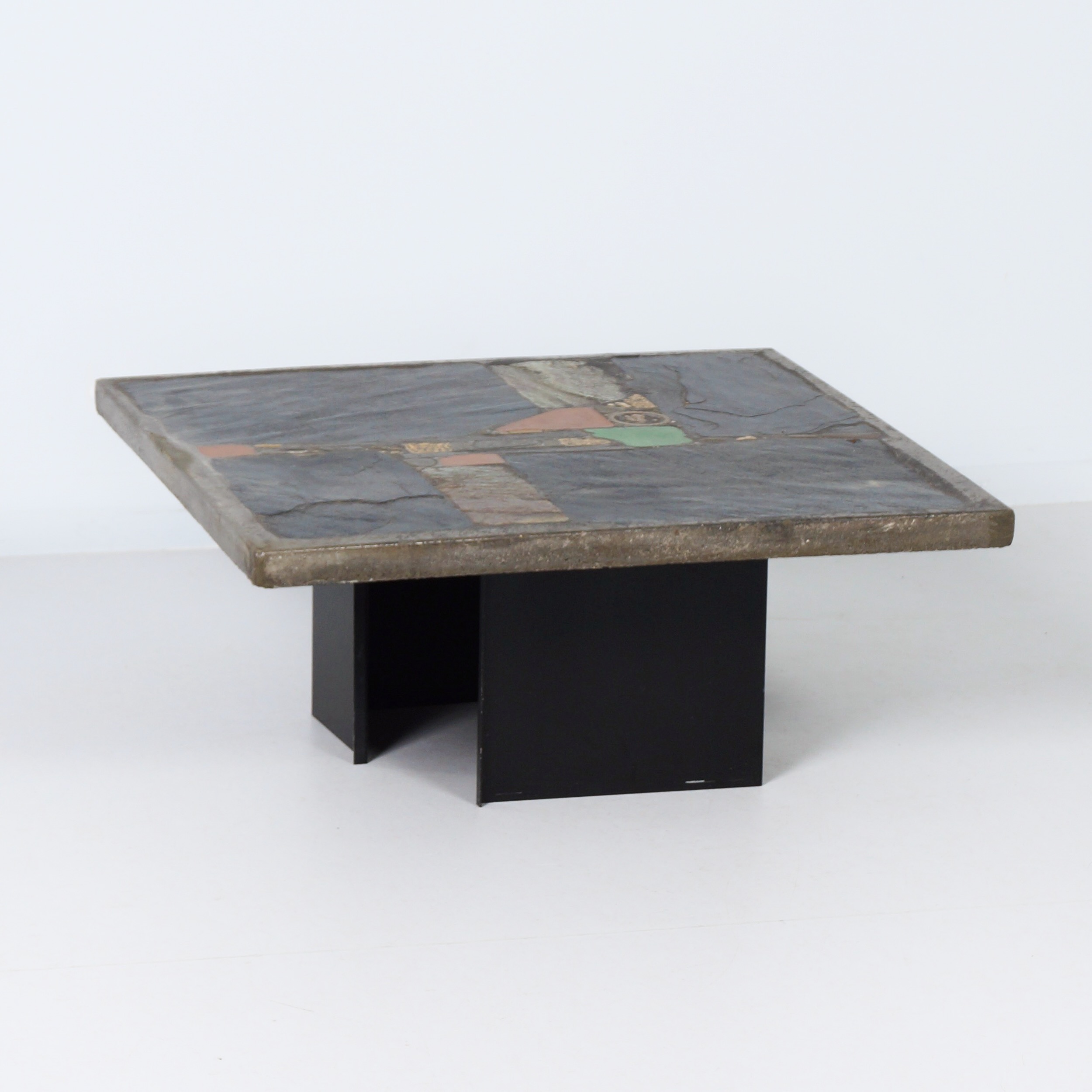 Vierkante salontafel met groen keramiekaccent van Paul Kingma, jaren 70