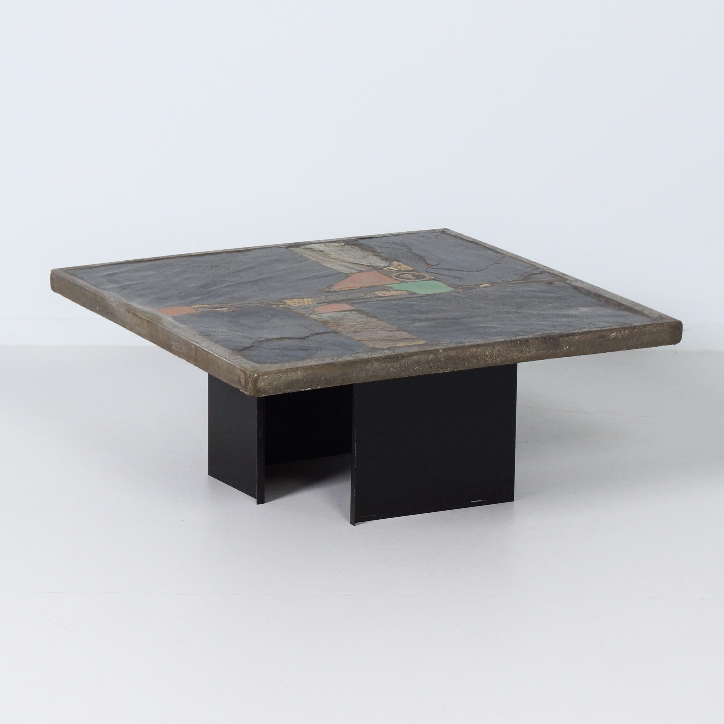 Vierkante salontafel met groen keramiekaccent van Paul Kingma, jaren 70