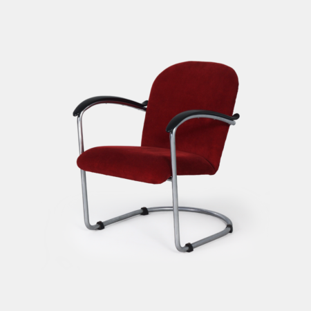 414 Fauteuil van W.H. Gispen voor Gispen, 1950s - Rood, Verend Buisframe