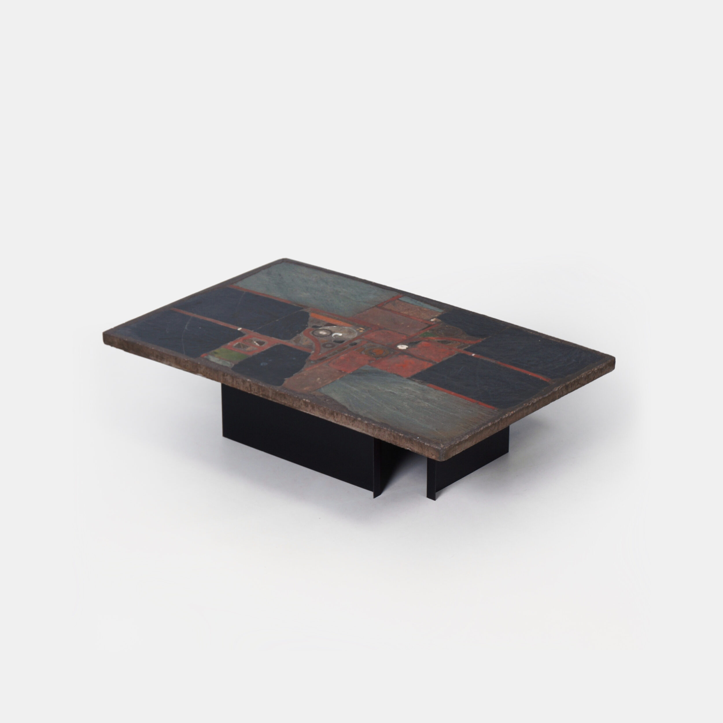 Rechthoekige brutalistische salontafel van Paul Kingma met Nautilus-schelp, 1978